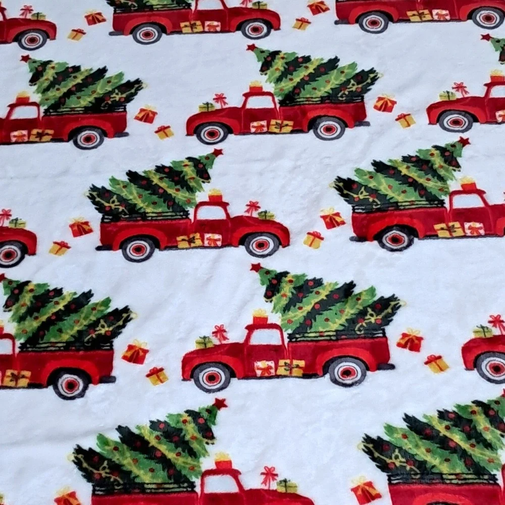 Christmas Truck Tree Red Holiday Plush Soft Fleece Blanket Cozy Warm Throw #3002